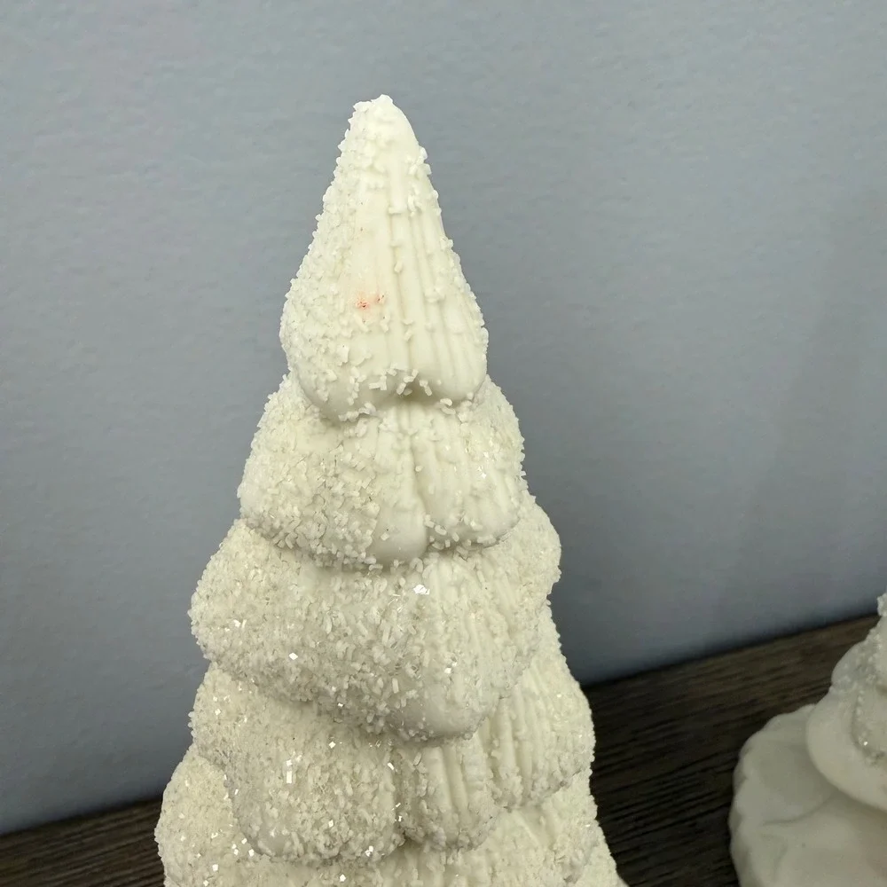 Dept 56 White Ceramic Christmas Tree Set Star Topper Glitter Snow Dusted 2pc